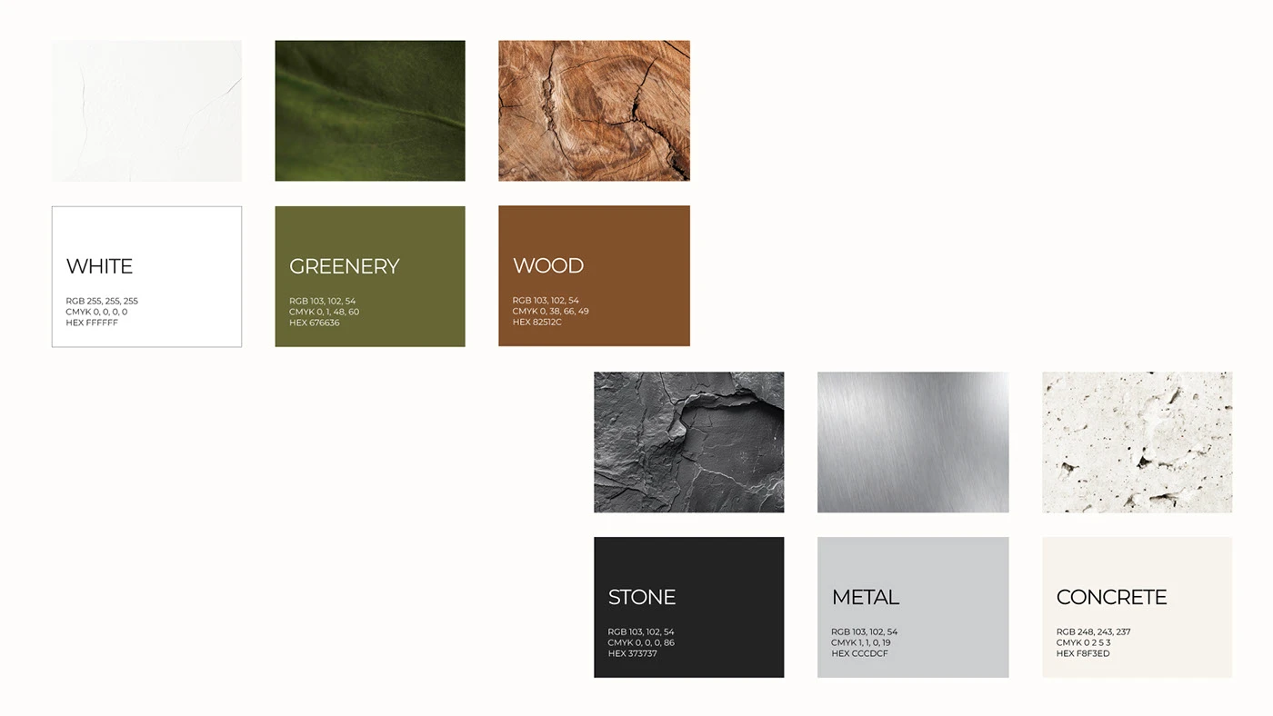 Prime Build Lab original material palette: green, wood, stone, metal, and concrete