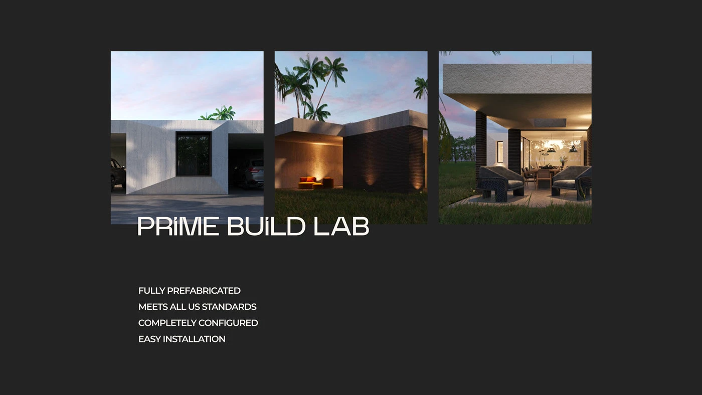 Original Prime Build Lab portfolio showing three views of a contemporary residence